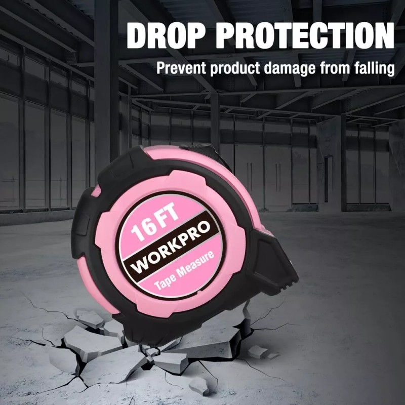 WORKPRO 25FT Pink Tape Measure 1/8 Fractions Easy Read Measuring