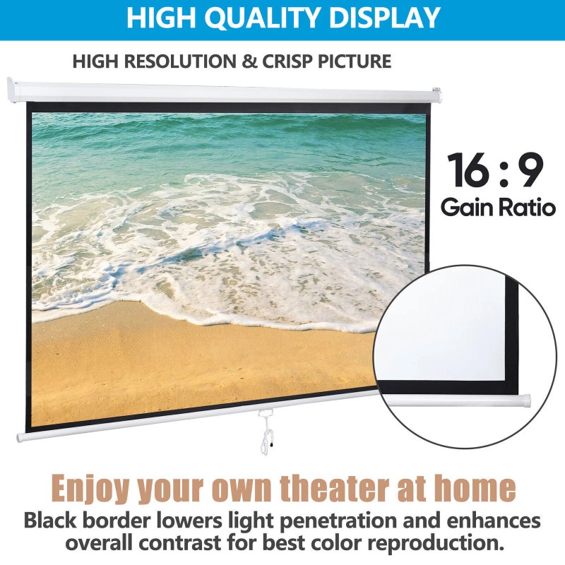 Segawe 80 Inch Projector Screen 16:9 4K HD Manual Pull