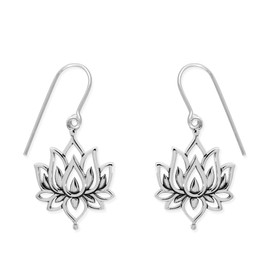 Boma Jewelry Sterling Silver Open Lotus Flower Blossom Bohemian Dangle Earrings