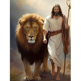 IPISSOI Religious Diamond Art Kit by Numbers Lion Jesus Diamond Painting Kit for Adults, 5D Round Gems Diamond Animal Diamond Painting for Room Decor Wall Decor 12x16 Inch