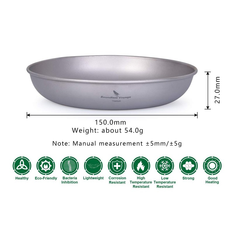 Boundless Voyage Camping Plate Titanium Pan Dish Plate with Carry