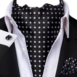 Dubulle Paisley Floral Ascot Tie for Men Self Tie Mens Cravat Tie and Pocket Square Cufflinks Wedding,Black and White