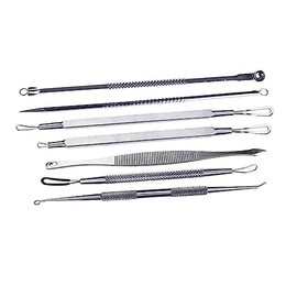 Kit para Barros y Espinillas con 7 Herramientas de Extracción de Comedones de Acero Inoxidable con Bolsa de Cuero Sintético para Cuidado Facial Profes