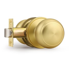 Probrico Interior Door Knob for Hallway, Gold Door Knobs Closet Door Knob, Brushed Brass Passage Door Knob with Round Ball Knob, 1 Pack