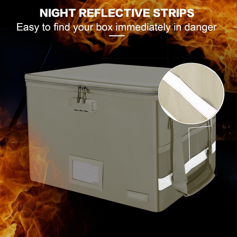 ENGPOW File Box with Lock,Fireproof Document Box with Zipper Lid,Collapsible