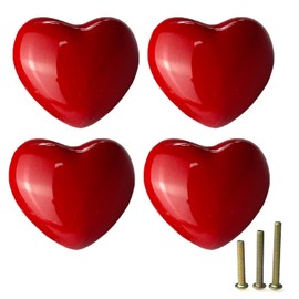 Mimhooy 4 Pack Red Ceramic Drawer Knobs Decorative Cabinet Knobs, Heart Shaped Cupboard Knobs, Knobs for Cupboards & Draws