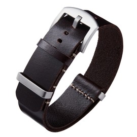 BINLUN Leather Watch Straps Crazy Horse Oiled Leather Watch Bands 18mm 19mm 20mm 21mm 22mm 24mm Replacement One-Piece Watchbands for Men and Women Silver & Black Buckle