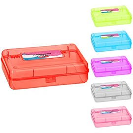 Plastic Pencil Box Case Red, Multipurpose Storage Organizer, Large Capacity School and Office Supplies with Snap Lid Utility Box, Also Available in Purple, Pink, Blue, Green, Grey, 1 Pc - By Enday