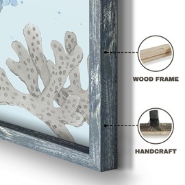 Blue Seahorse Wooden Wall Art: Coastal Ocean Decor for Bathroom, Bedroom - Framed Beach Theme