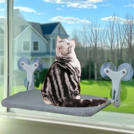 Cat Window Perch with 6 Strong Suction Cups,Indoor Folding Cats' Hammock,Cat Window Bed,Thickened Metal Frame Holds 55 Lbs,Dual-Sided Washable Mat Suitable for All Four Seasons, (Gray, Medium)