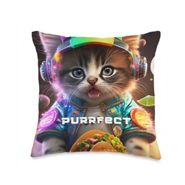 "Purr" Perfect Kitten, Taco cat for boys girls men women Throw Pillow