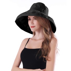 AIDIER Women Wide Brim Sun Hats with Straps Ladies Foldable UPF 50+ Sun Protective Bucket Hat Elegant Travel Summer Hat