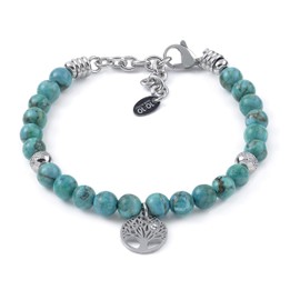 10:10 Bracelet made of stainless steel and 6 mm natural stones, tree of life pendant and steel beads, adjustable bracelet, made in Italy, Stainless Steel Stone