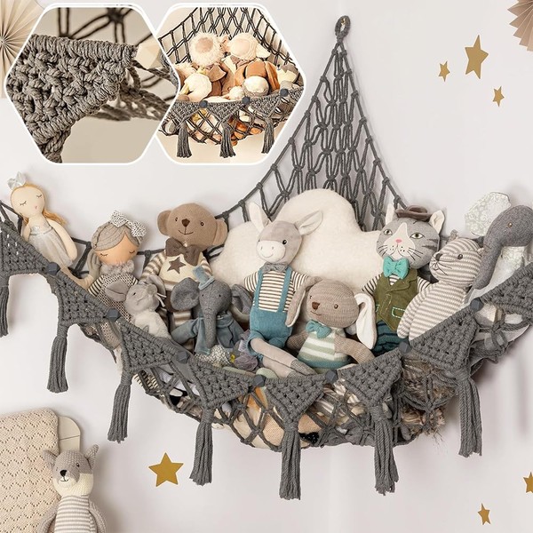 Lunriwis Cuddly Toy Storage Net, Boho Macrame Stuffed Toy Storage