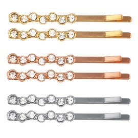 Lux Accessories Gold Rosegold Silver Set of 2 Pairs Each Colors White Crystal Rhinestones Wedding Bridal Prom Hair Pins