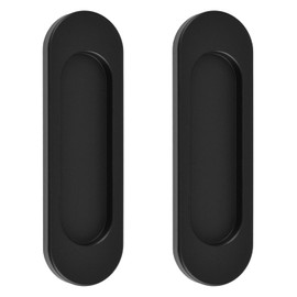 MOROBOR Self-Stick Oval Sliding Door Pulls, 2pcs Aluminum Alloy Flush Pull Punch-Free Handle for Sliding Barn Door Windows Cabinets (Matte Black, 100mm)