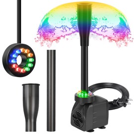 15W 200 GPH Submersible Fountain Pump with LED Light, Ultra Quiet Adjustable Water Pump (800L/H) for Water Feature, Hydroponics, Garden, Pond, Aquariums, Fish Tanks, Indoor Outdoor Fountain