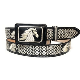 Generic Men's Horse Embroidered Western Leather Belt, Cinto Vaquero Bordado, Cinto Charro Caballo (Black, 36)