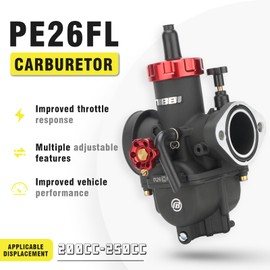 NIBBI 26mm Carburetor with CNC 48mm Air Filter kit,PE26FL Carburetor fit for 200cc Dirt Bike,Upgrade for VM26 PZ27 Performance Parts