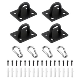 Eye Plate, 4 Pack Pad Eye Plate Stainless Steel Ceiling Hooks Heavy Duty M6 D Rings and Carabiner Clips U-Shaped Metal Staple Eye Hooks with Screws