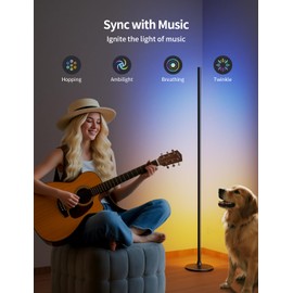 Ailofy Corner Floor Lamp, Corner Lamp Compatible with Alexa & Google Assistant, 16 Million DIY Colors, Sync with Music, App Control, Timer Setting, LED Floor Lamp for Living Room and Bedroom, Black