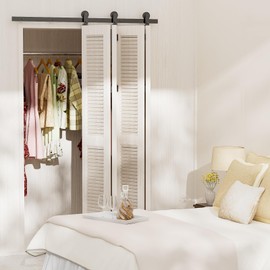 BONIKLUBA 60" Bi-Folding Barn Door Hardware Track Kit Suitable for 4 Door Panels,New Accordion Style,Sturdy&Smoothly,Easy Install(Door Not Included)