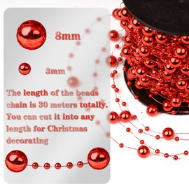 LOAVER 98.5 Feet Christmas Bead Garland Strands Plastic Pearl Strands Chain for Christmas Tree Decoration DIY Wedding Craft, Red