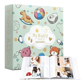 PALAY® Álbum de Fotos para Bebé de Lino con 200 Bolsillos 10x15 cm, Libro de Recuerdos para Recién Nacido con Área de Notas, Regalo para Baby Shower y Registro de Nacimiento para Niños y Niñas