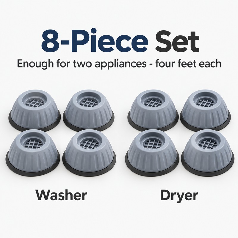 Washing Machine Anti-Vibration Pads – 8 Pack Shock-Absorbing Feet for