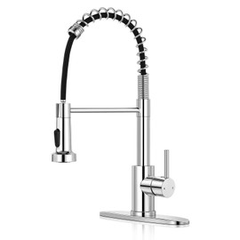 KHQF Kitchen Faucet with Pull Down Sprayer,Commercial Single Handle Stainless Steel Kitchen Faucets with Deck Plate (Chrome)