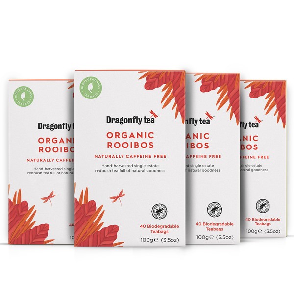 Dragonfly Rooibos Tea | Pack of 4 x 40 Organic Tea Bags (160 Teabags) | Naturally Sweet Herbal Tea Bags | Rooibos Tea Bags | Caffeine-Free Tea | Biodegradable Tea Bags