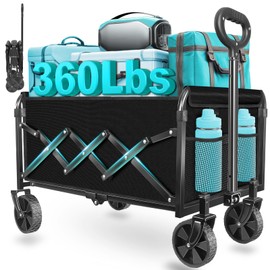 Wagons Carts Foldable, Collapsible Wagon with Wheels — Durable Foldable Wagon for Groceries,Picnic & Pets, Small Hauls, Apartment Moving & Storage, Portable Utility Pull Wagon Cart, 360lbs, Jet Black