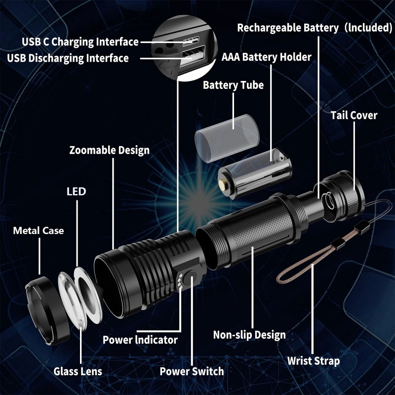 Esgofo Flashlights High Lumens Rechargeable, 1000000 Lumens Super Brig