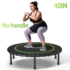BCAN 450/550 LBS Foldable Mini Trampoline, 40"/48" Fitness Trampoline with Bungees, Adjustable Foam Handle/T-Handle/No Handle, Stable & Quiet Exercise Rebounder for Adults - Colour: 40IN-A-Green