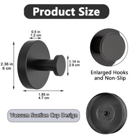 Z-oneMart 4 Pcs Hold No Drill Hooks, Bathroom Suction Shower Premium Stainless Steel Suction Hooks, Hanging Towels, Mounting on Glass Shower Doors, Tile