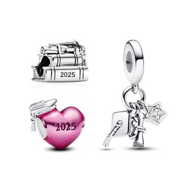 TCZNAF 2025 Graduation Charm Heart Graduation Pendant Compatible with European Bracelets Necklaces Graduation Jewellery Gift, Sterling Silver Cubic Zirconia