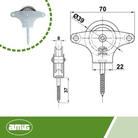 Amig - Clothes Line Pulley Steel Casing Metal 39mm Pulley with Fixing Screw and Guide Wheels