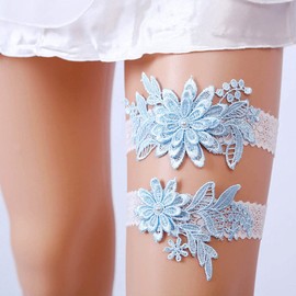 EVAZEN Bride Wedding Garter Blue Lace Floral Garters Stretch Leg Garter Set Bridal Accessories for Women and Girls
