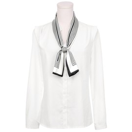 Elerevyo Women Striped Contrast Color Scarf, Satin Skinny Long Hair Ribbon Handbag Handle Wrap Neck Tie Scarves Neckerchief 110x13cm/43.3x5.1(LxW) White