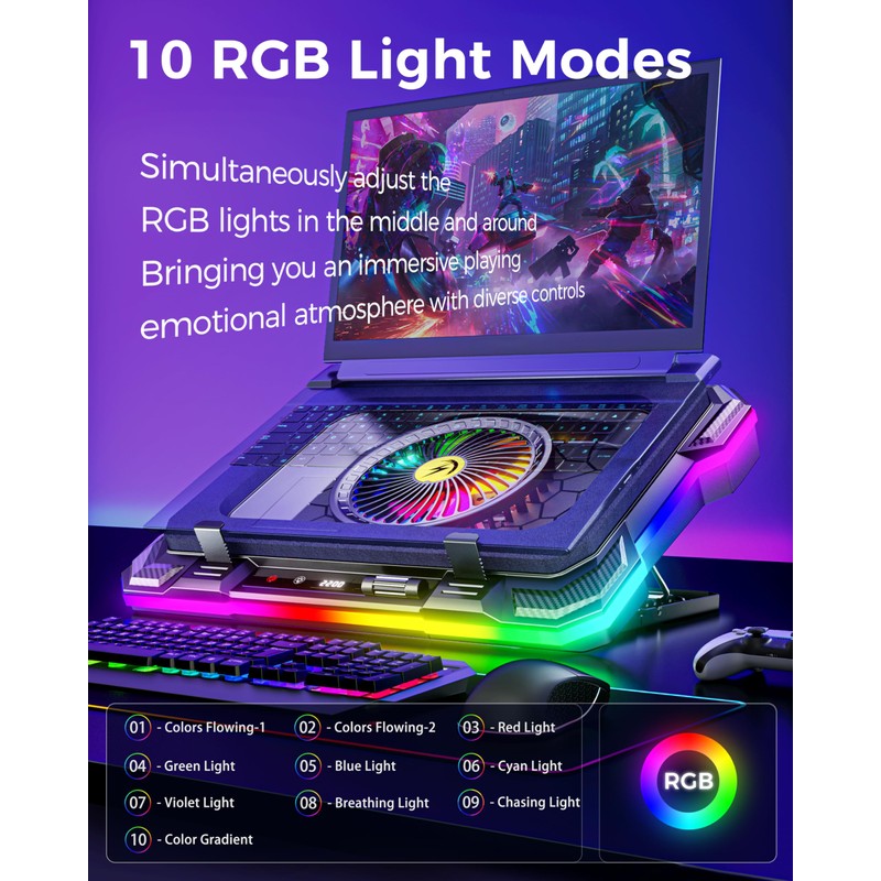 AICHESON Gaming Laptop Cooling Pad with Full RGB Lights, Powerful