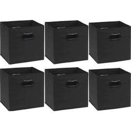 6 Pack - SimpleHouseware Foldable Cube Storage Bin with Handle, Black