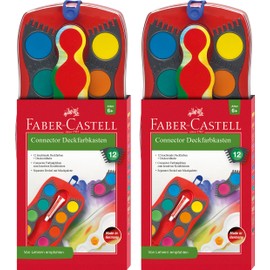 Faber-Castell Connector Paint Box with 12 Colours, Includes Opaque White, 4 Soft-Touch Brushes and Water Cups in Light Green