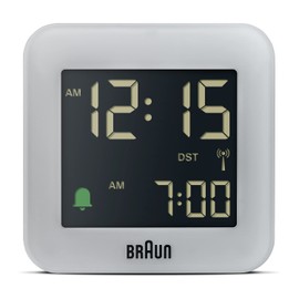 Braun BC08G-DCF Digital Radio-Controlled Alarm Clock for Central European Time Zone (DCF) Compact Size with Snooze Function, Negative LCD Display, Quick Setting and Alarm Beep, Grey, Model BC08G-DCF