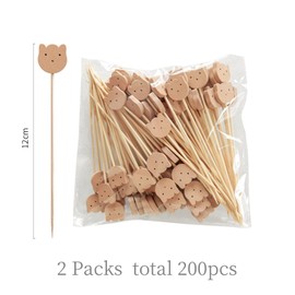 Bekeify Cocktail Stick Pack of 200 Wooden Cocktail Picks Mixed Colours 12 cm Natural Wood Skewers Cocktail Sticks Finger Food Skewers Toothpicks for Sandwiches Drinks Summer Luau Party Accessories Decorations