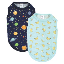 Luvable Friends Dog Pet Dog and Cats Cotton T-Shirts 2pk, Bananas Space, Medium