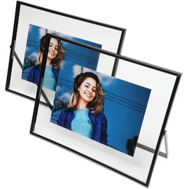 AhaGo Black Floating Frame (8"x10", Horizontal), 2 Set, For Picture 7x9, 6x8, 5x7, Tabletop Shelf Photo Frames, Classy Gift For Festival, Wedding, Home or Office Décor