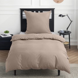 BEDSURE Bed Linen 135 x 200 cm Cotton Khaki - Bed Linen Sets 135 x 200 cm Duvet Cover 2-Piece with Pillowcase 80 x 80 cm, Oeko-Tex Bedding Taupe with Zip