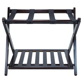 Oakestry Solid Wood Luggage Rack Foldable Fully Assembled Hotel Style Suitcase Stand With Shelf Honey Oak Finish Guest Room Essentials Organizer Durable Travel Storage Compact Design Easy Setup (Espresso)