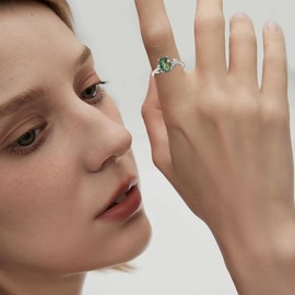 Natural Moss Agate Ring For Women 925 Sterling Silver Leaf Art Deco Moss Ring Engagement Promise Rings For Women Wife Mother Wedding Birthday Anniversary Mother's Day Jewelry Gift For Her (Size 6