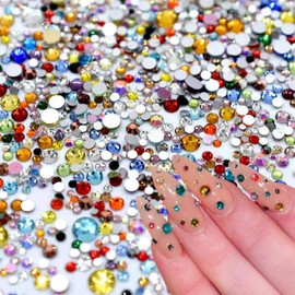1440 Pcs Colorful Crystal Nail Diamond Bling Nail Art Rhinestones AB Clear Flatback Resin Nail Charms 3D Mini Rounded Nail Gems Jewels for Women Girls Acrylic Nails Face Eyes Makeup Decorations